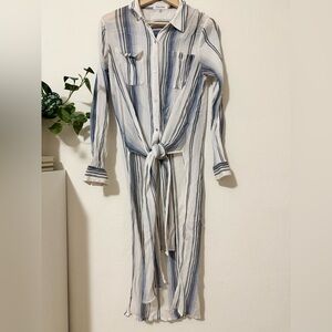 💙 Calvin Klein Striped Button-Down Tie-Front Cover-Up 🌊